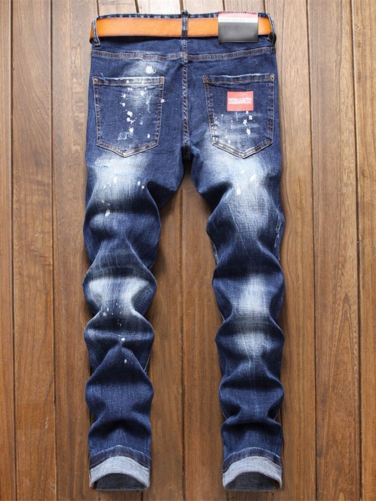 Hål Color Block Zipper Fashion Jeans