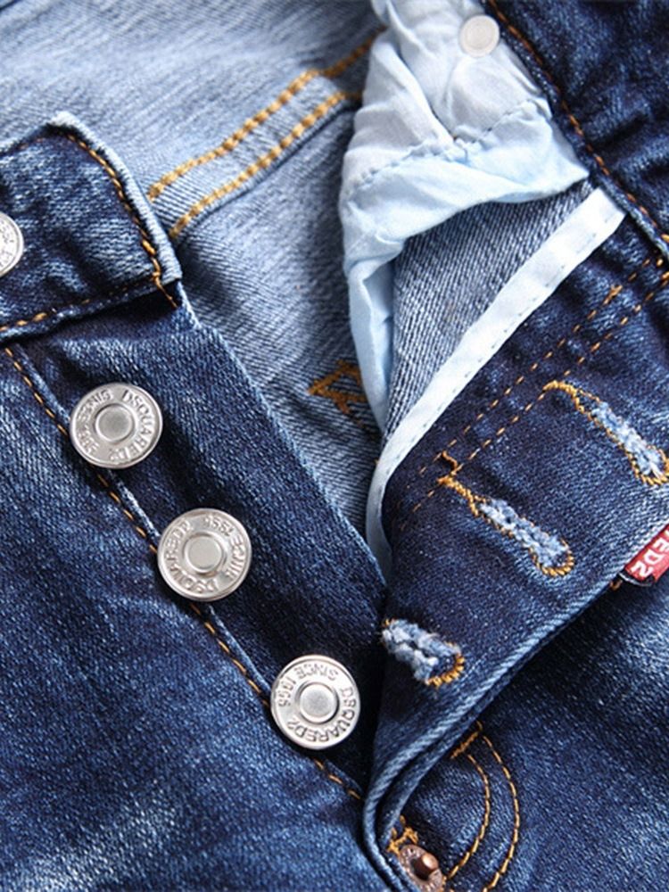 Hål Color Block Zipper Fashion Jeans