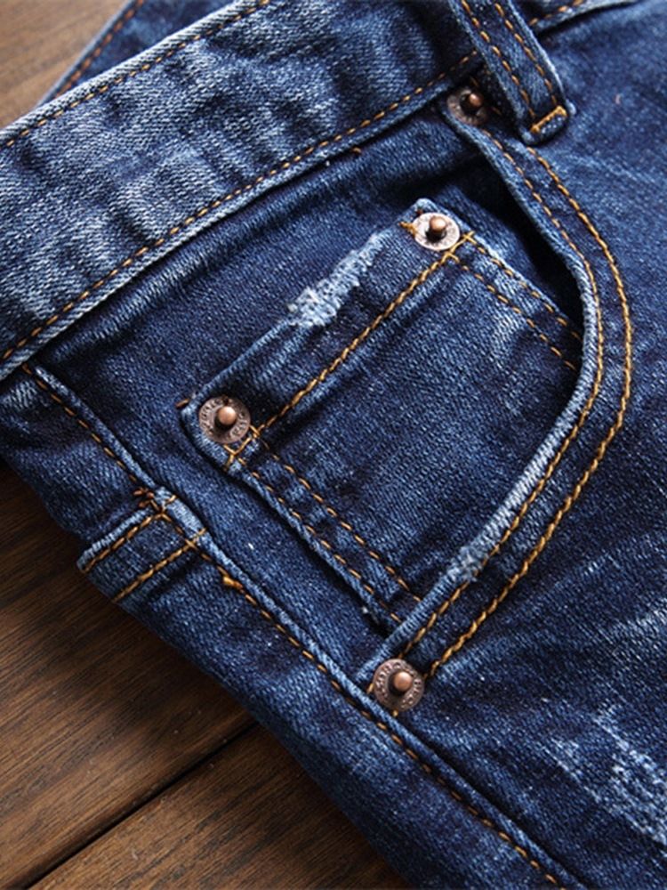 Hål Color Block Zipper Fashion Jeans