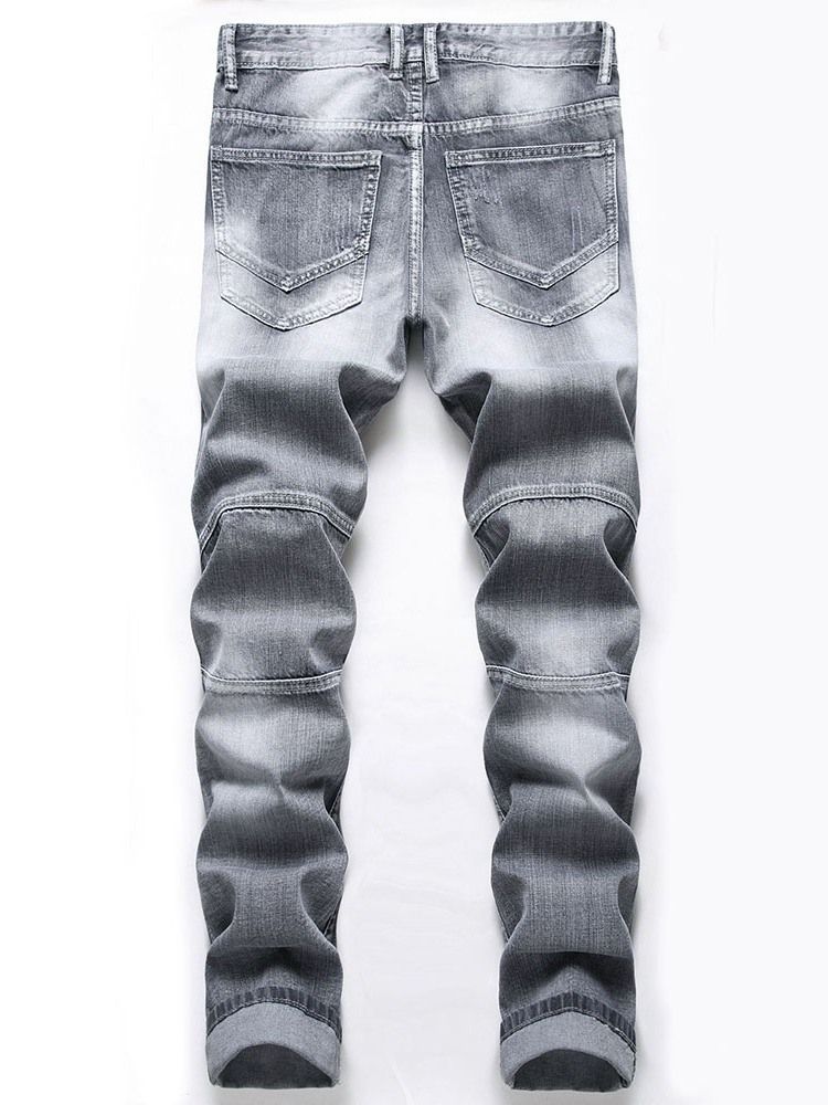 Hål Dragkedja Mid Waist Jeans För Män
