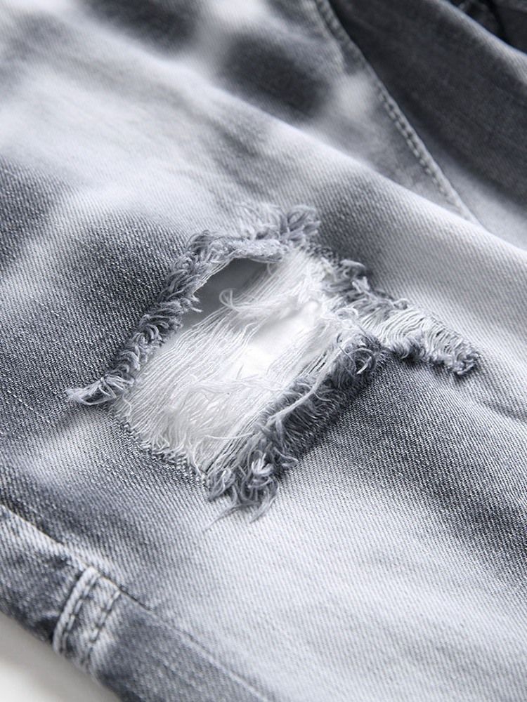 Hål Dragkedja Mid Waist Jeans För Män