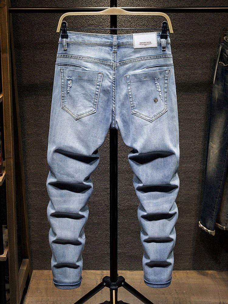 Hål European Mid Waist Casual Jeans