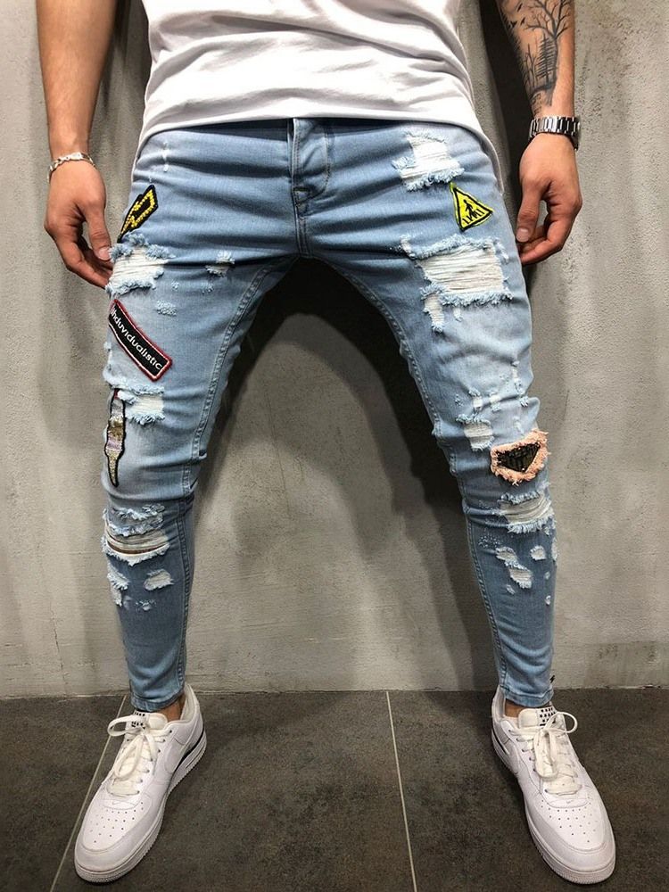 Hål Med Dragkedja I Mitten Av Midjan Casual Jeans