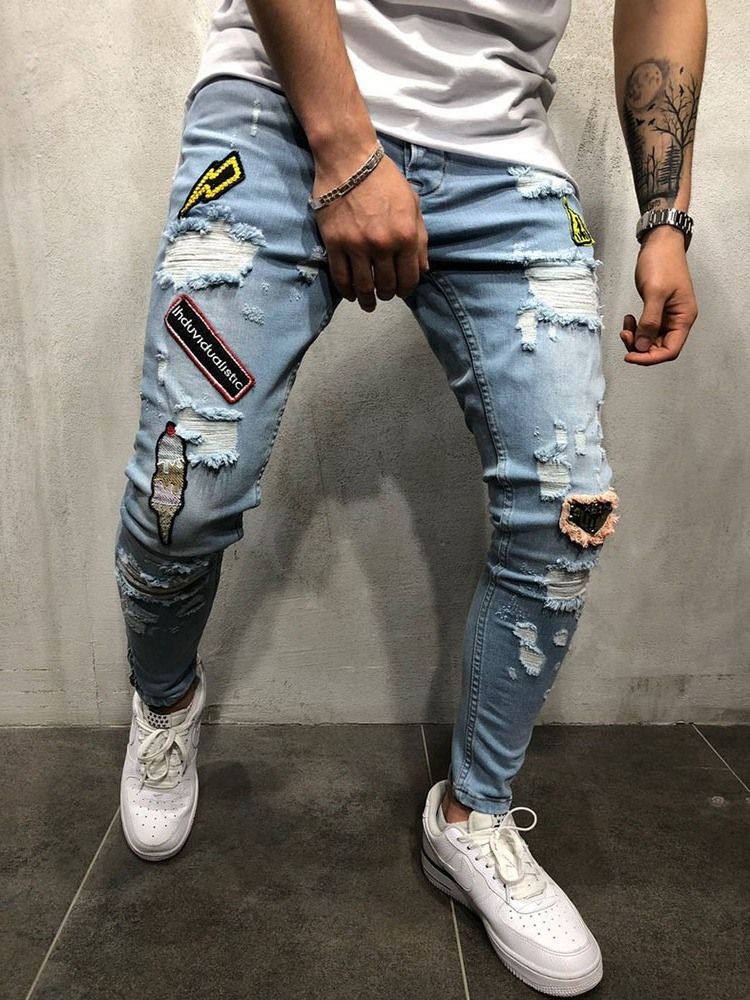 Hål Med Dragkedja I Mitten Av Midjan Casual Jeans