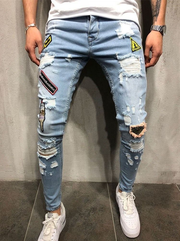 Hål Med Dragkedja I Mitten Av Midjan Casual Jeans