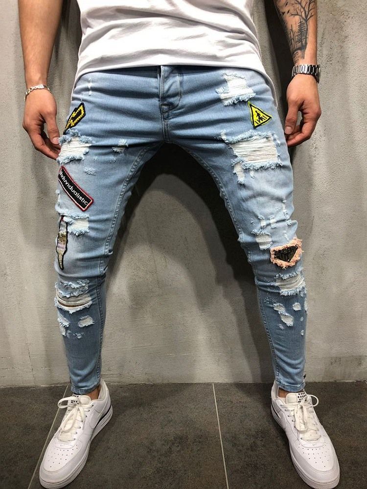 Hål Med Dragkedja I Mitten Av Midjan Casual Jeans