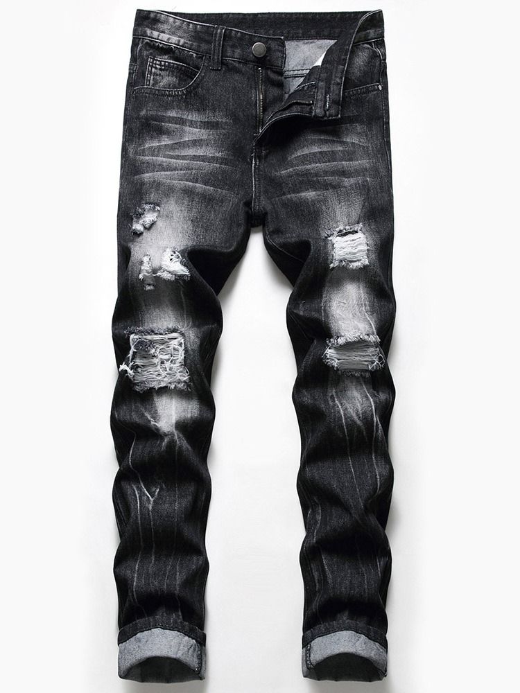 Hål Mid Waist Mode Herrjeans