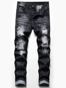 Hål Mid Waist Mode Herrjeans