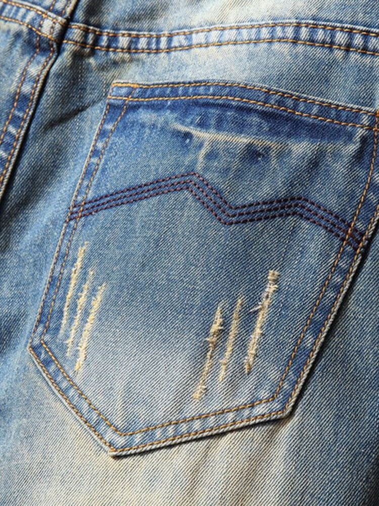 Hål Pencil Byxor Color Block Gradient Dragkedja Mid Waist Jeans
