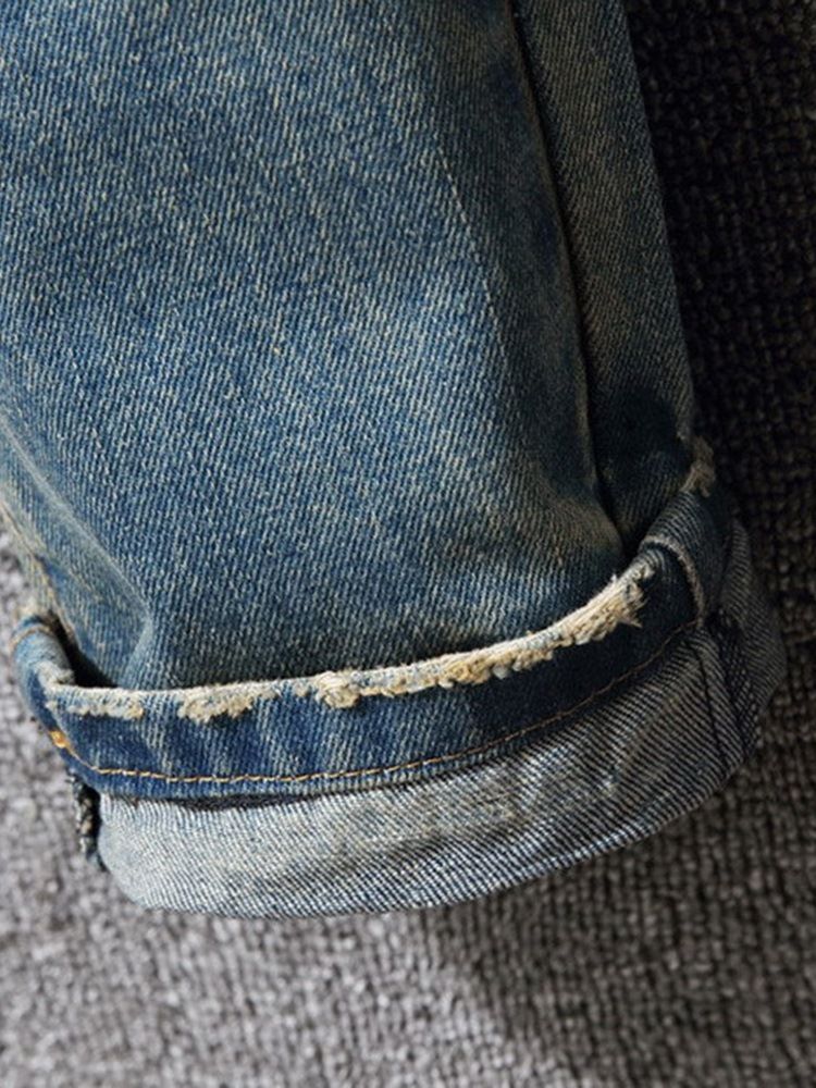 Hål Pencil Byxor Color Block Gradient Dragkedja Mid Waist Jeans