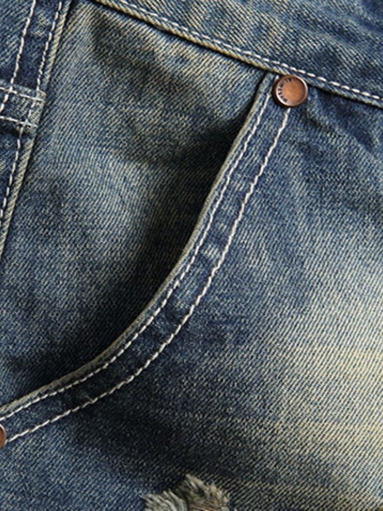 Hål Pencil Byxor Dragkedja Mid Waist Jeans
