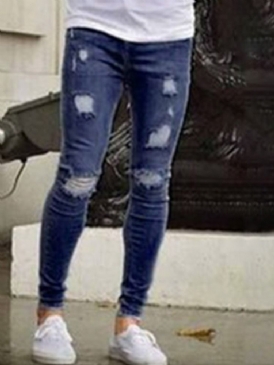 Hål Pencil Byxor Dragkedja Mid Waist Jeans För Män