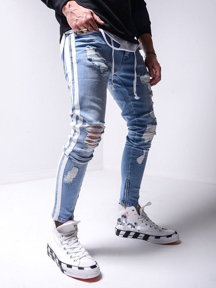 Hål Pencil Byxor Dragkedja Sportjeans