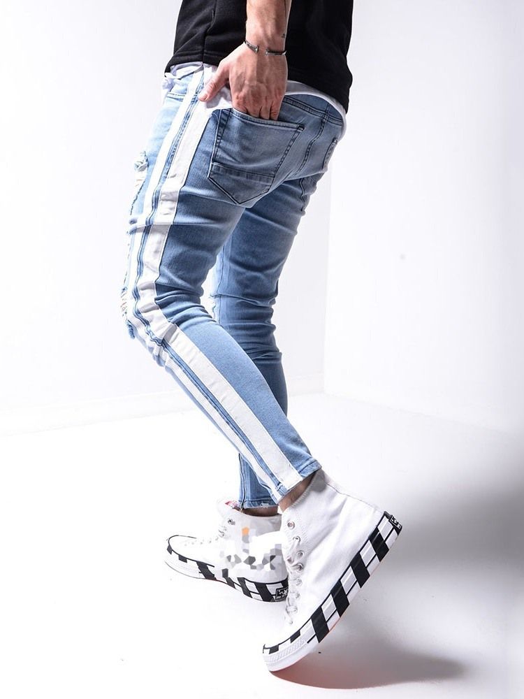 Hål Pencil Byxor Dragkedja Sportjeans