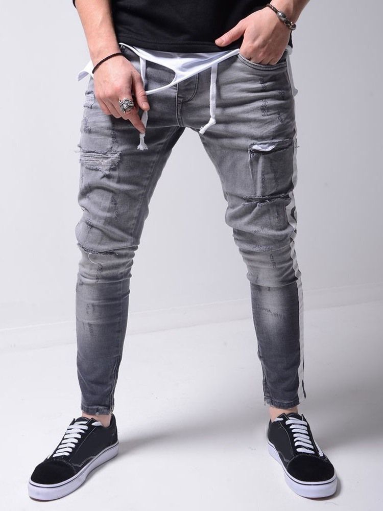 Hål Pencil Byxor Dragkedja Sportjeans