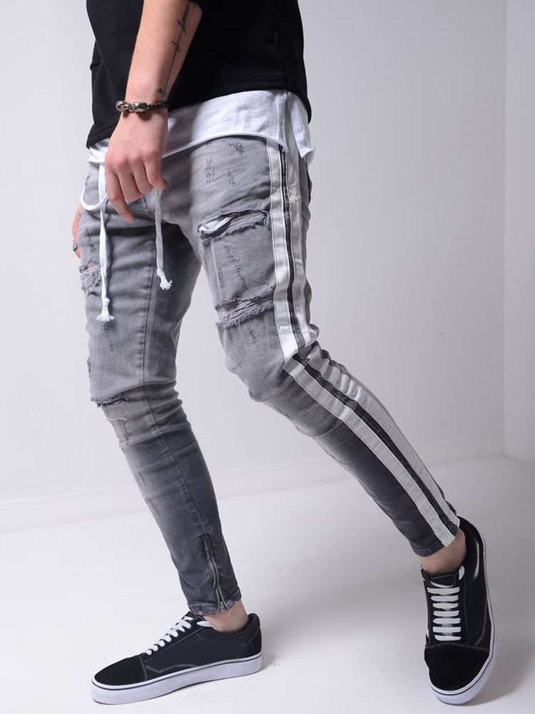 Hål Pencil Byxor Dragkedja Sportjeans