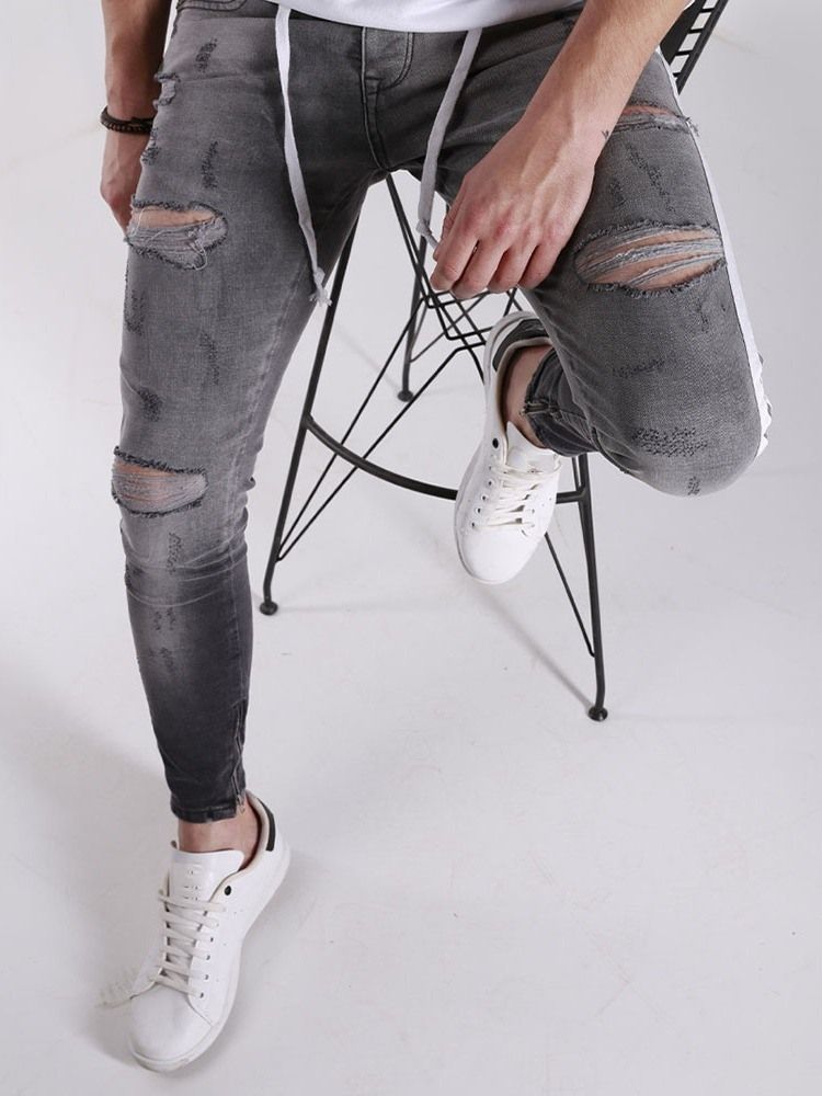 Hål Pencil Byxor Dragkedja Sportjeans