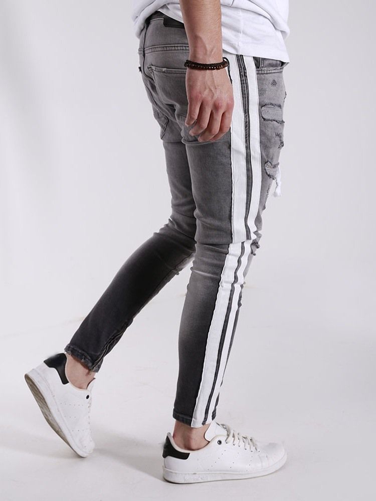 Hål Pencil Byxor Dragkedja Sportjeans