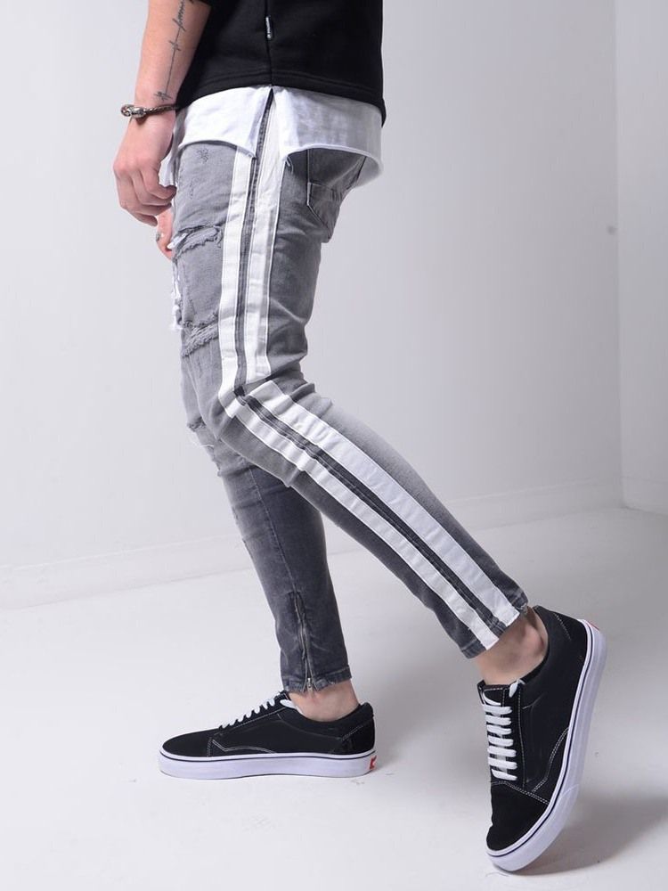 Hål Pencil Byxor Dragkedja Sportjeans