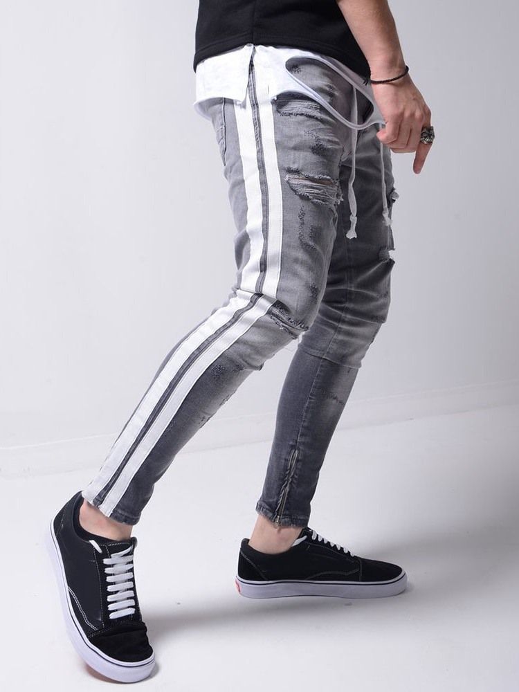 Hål Pencil Byxor Dragkedja Sportjeans