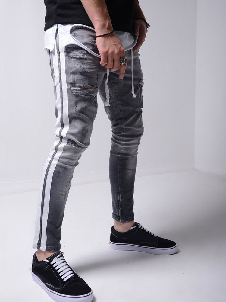 Hål Pencil Byxor Dragkedja Sportjeans