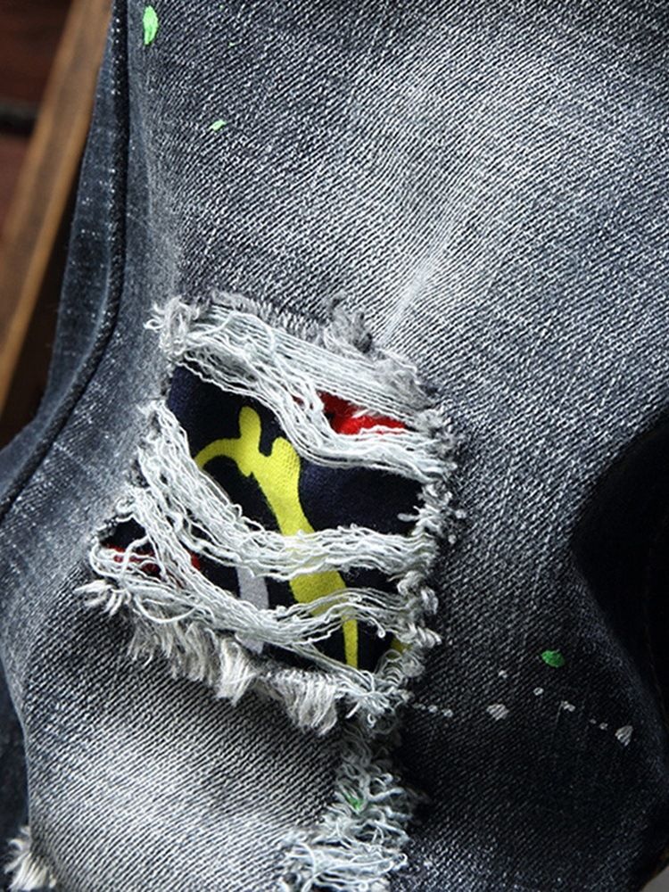Hål Pencil Byxor Gradient Zipper Mid Waist Jeans