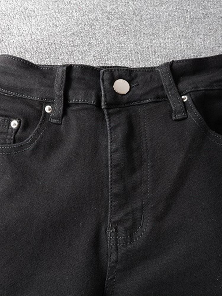 Hål Pencil Byxor Mid Waist Zipper Jeans