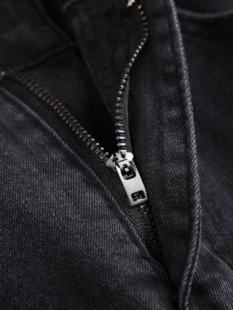 Hål Pencil Byxor Vanlig Dragkedja Mid Waist Casual Jeans