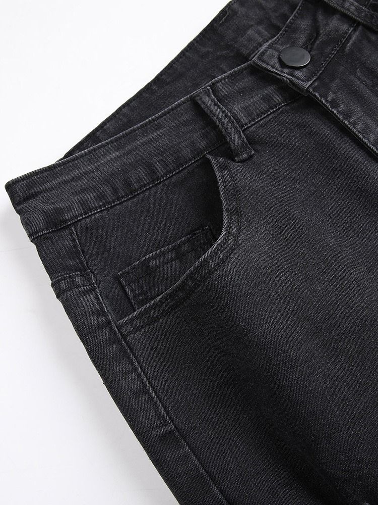 Hål Pencil Byxor Vanlig Dragkedja Mid Waist Casual Jeans