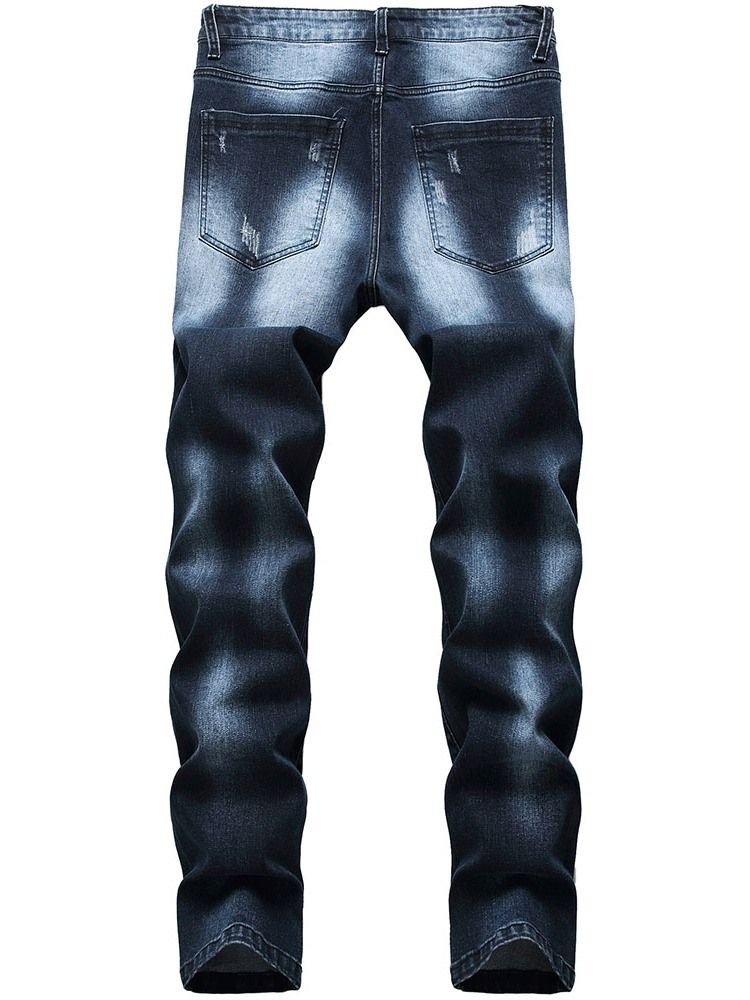 Hål Rak Dragkedja För Män Casual Jeans