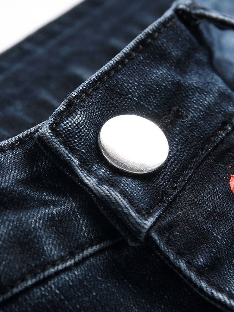 Hål Rak Dragkedja För Män Casual Jeans