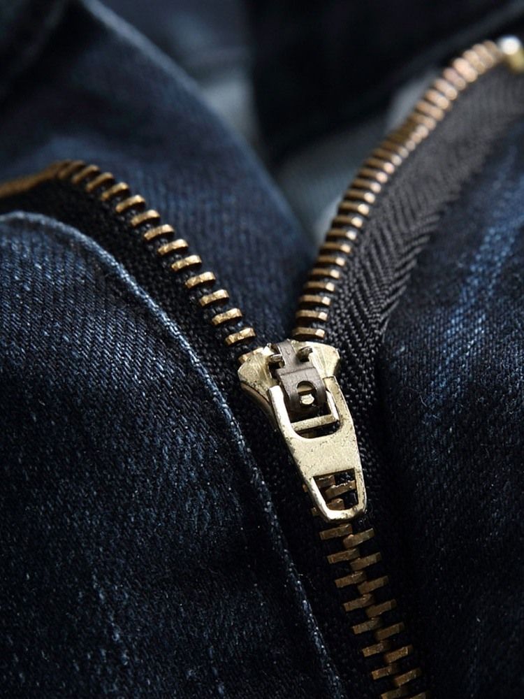 Hål Rak Dragkedja För Män Casual Jeans