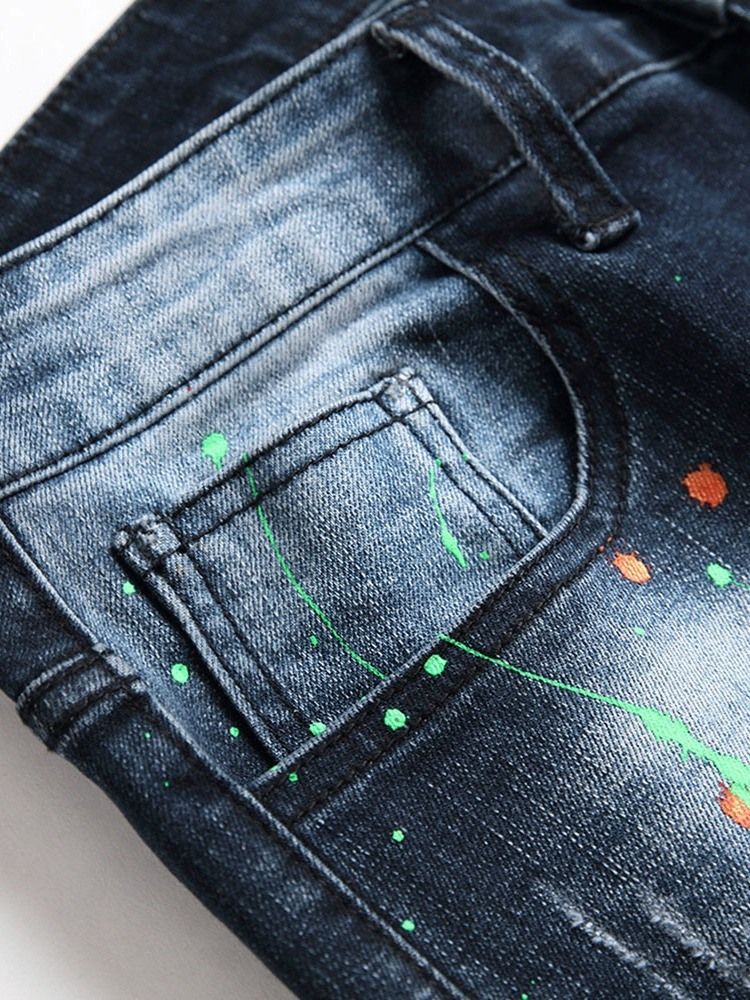Hål Rak Dragkedja För Män Casual Jeans