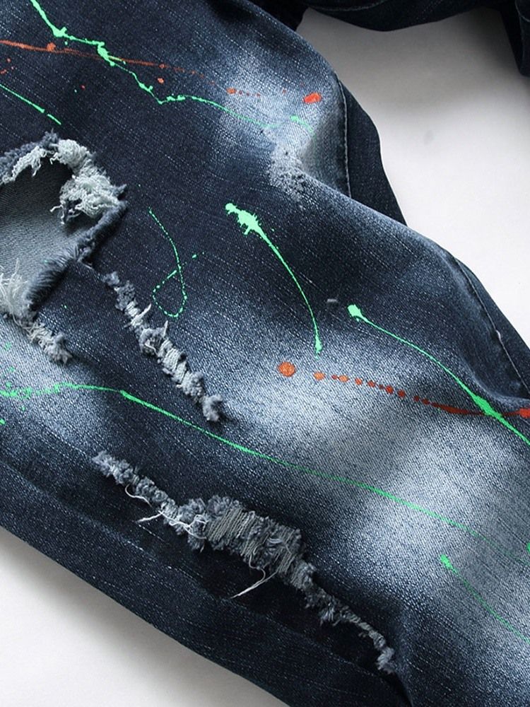 Hål Rak Dragkedja För Män Casual Jeans