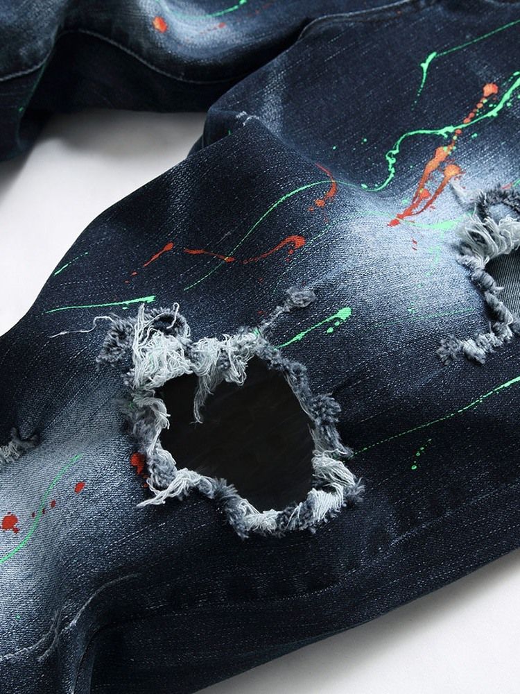 Hål Rak Dragkedja För Män Casual Jeans