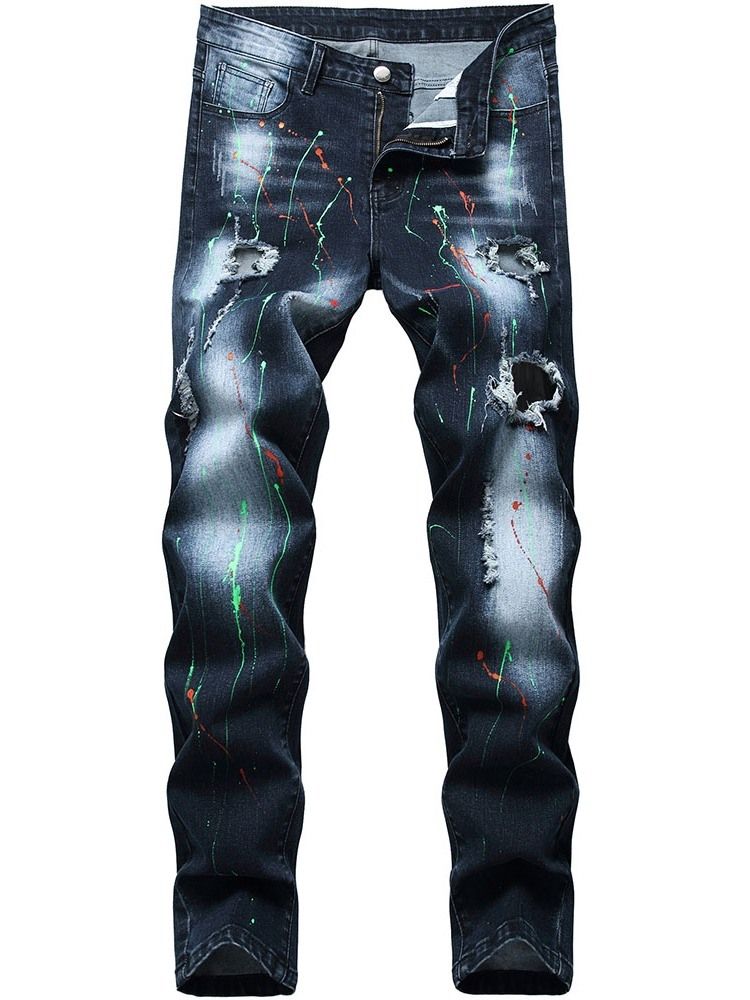 Hål Rak Dragkedja För Män Casual Jeans