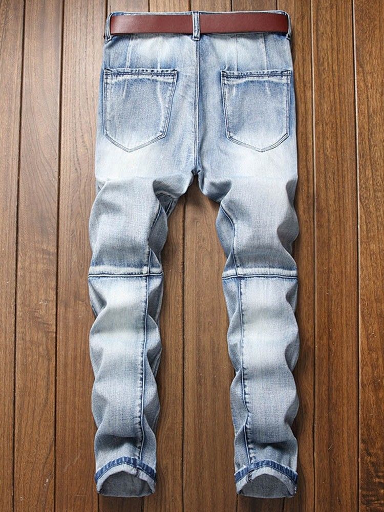 Hål Rak Dragkedja Micro-Elastiska Casual Jeans För Män