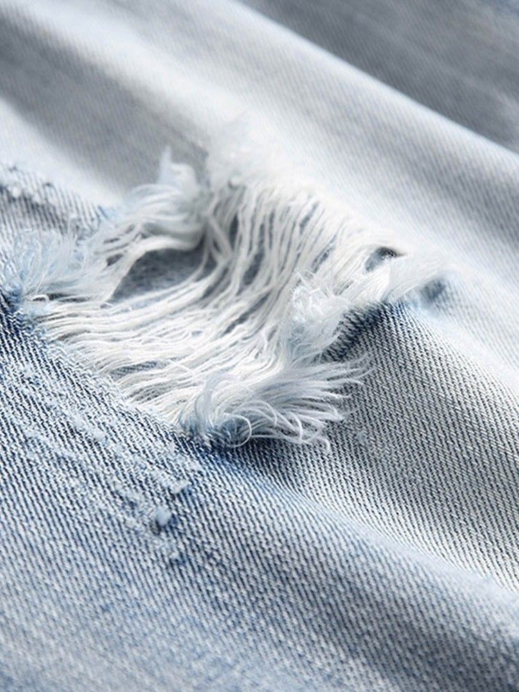 Hål Rak Dragkedja Micro-Elastiska Casual Jeans För Män