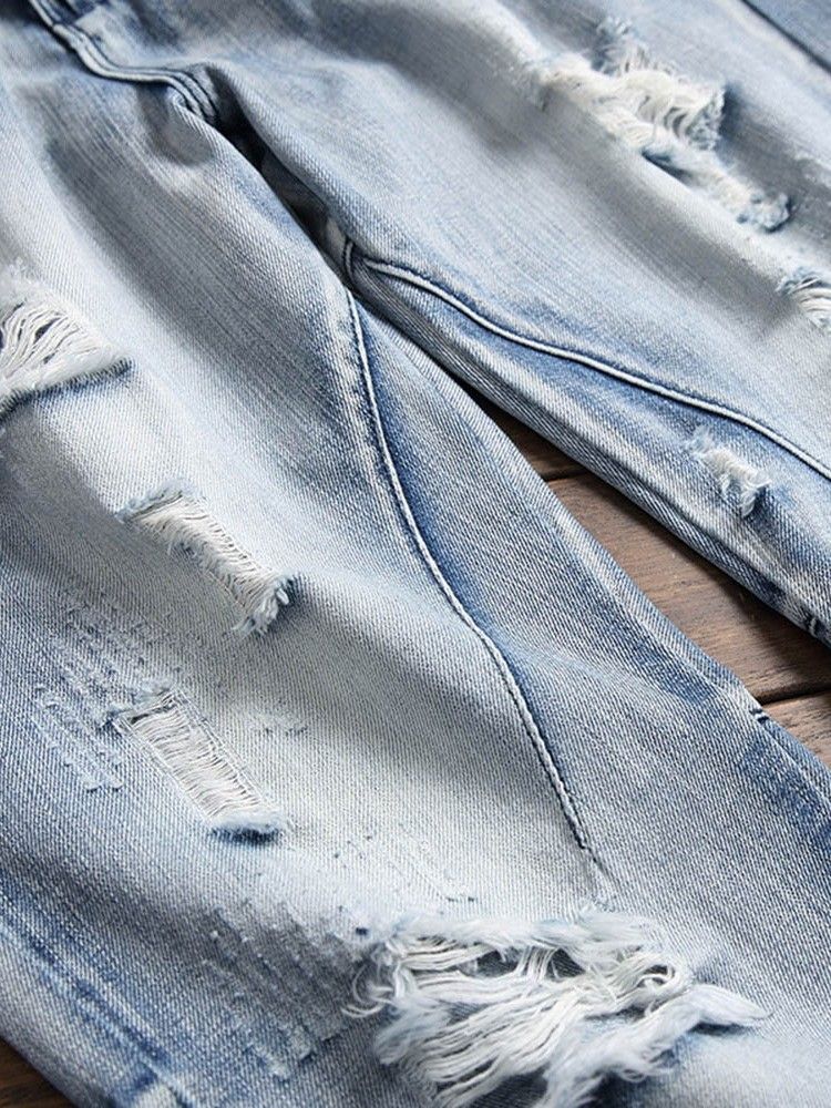 Hål Rak Dragkedja Micro-Elastiska Casual Jeans För Män