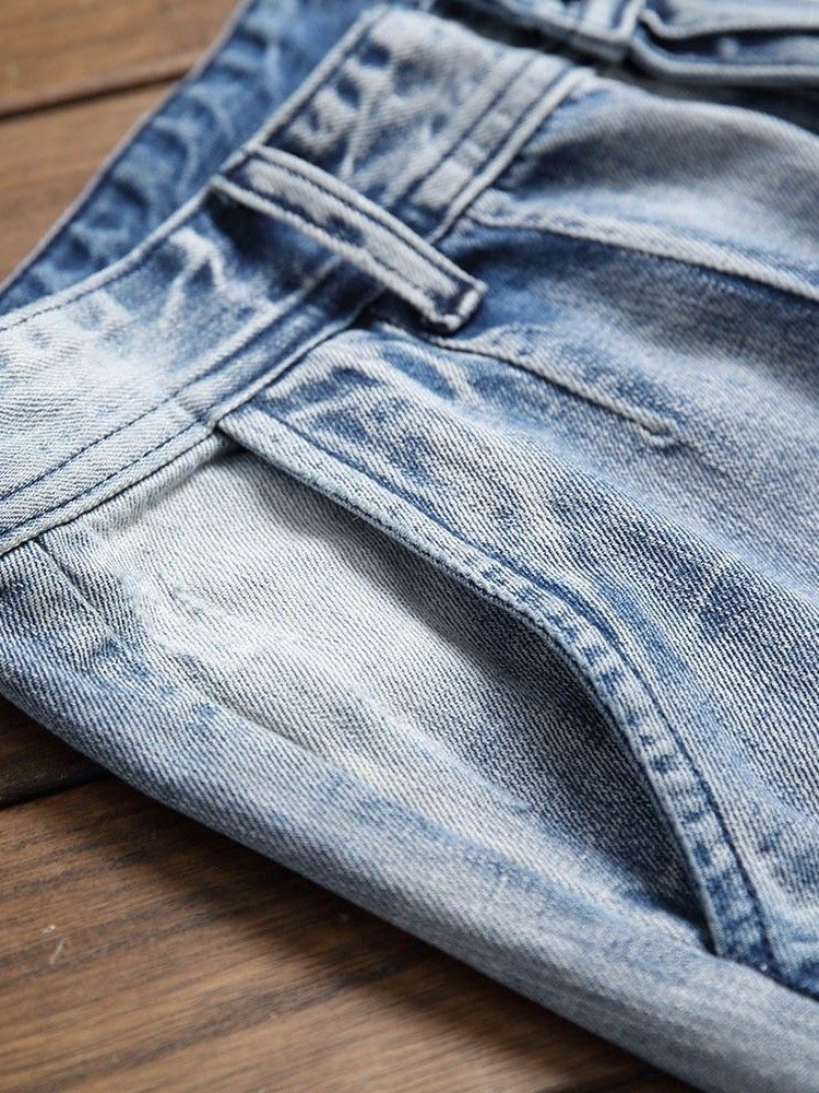 Hål Rak Dragkedja Micro-Elastiska Casual Jeans För Män