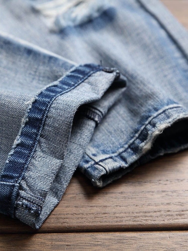 Hål Rak Dragkedja Micro-Elastiska Casual Jeans För Män