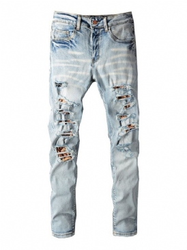 Hål Rak Dragkedja Mid Midja Casual Jeans