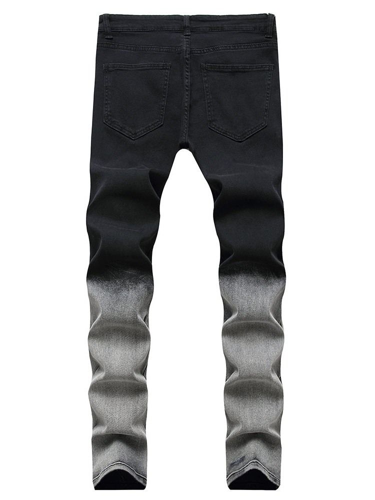 Hål Rak Gradient Zipper Mid Waist Jeans