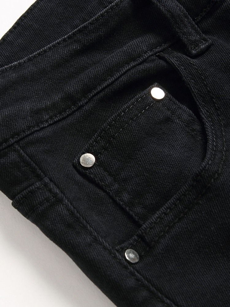 Hål Rak Gradient Zipper Mid Waist Jeans