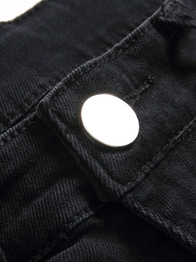 Hål Rak Gradient Zipper Mid Waist Jeans