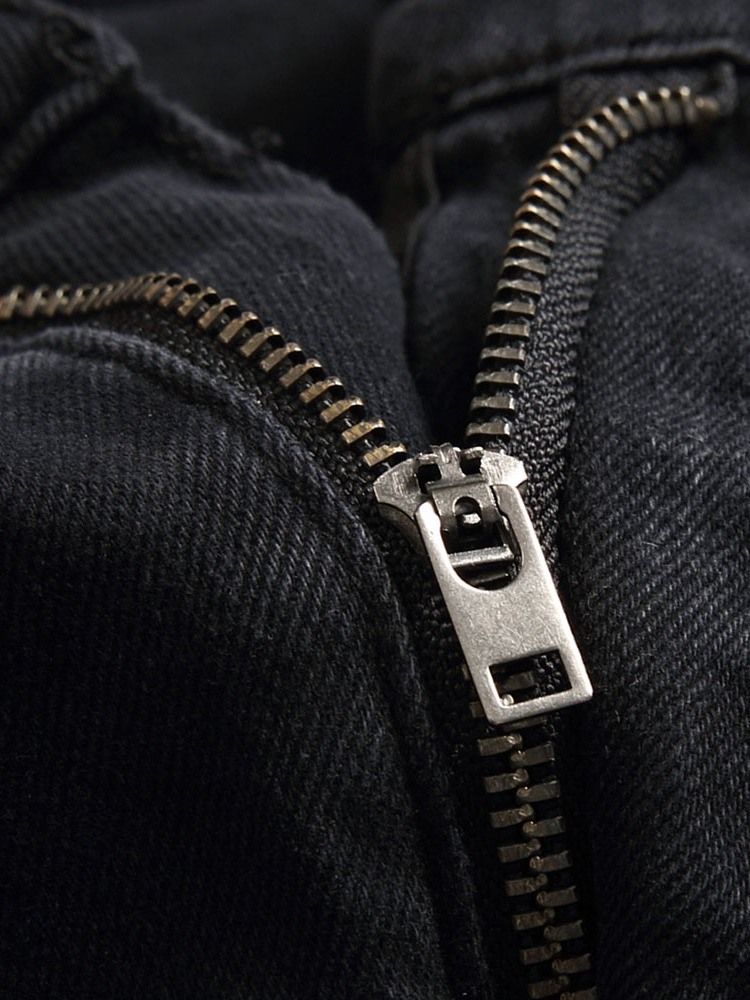 Hål Rak Gradient Zipper Mid Waist Jeans