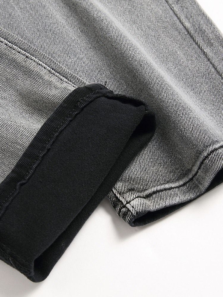 Hål Rak Gradient Zipper Mid Waist Jeans
