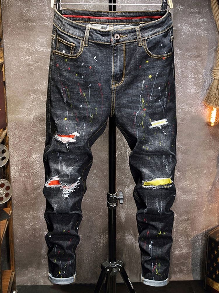 Hål Rak Mid Waist Casual Jeans