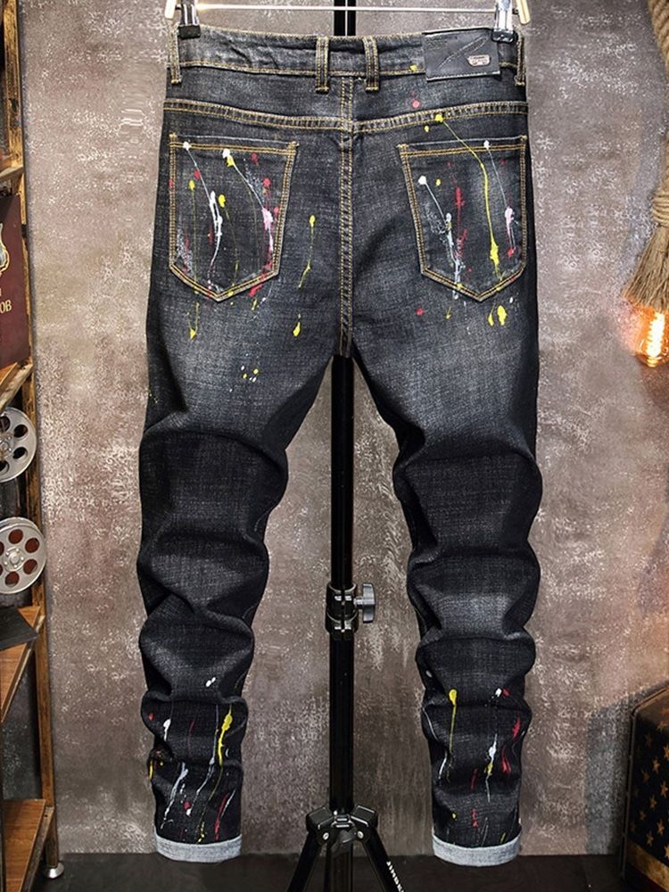 Hål Rak Mid Waist Casual Jeans