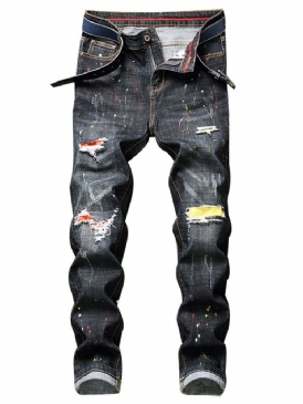 Hål Rak Mid Waist Casual Jeans